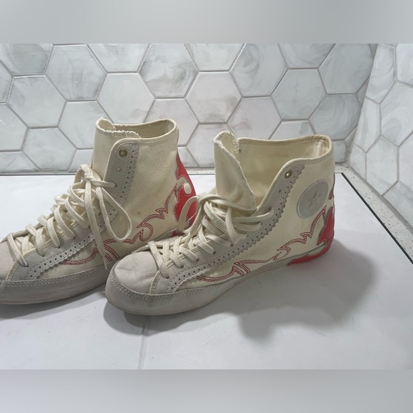 Converse All Star Sasha Hi Top Woman’s Sneaker Size 8.5 Red Leather Flame Canvas - Picture 3 of 13